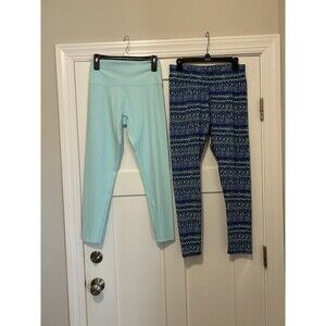Set Of 2 Aerie Leggings Mint Green Blue Teal Pattern Both Full Length Size Large